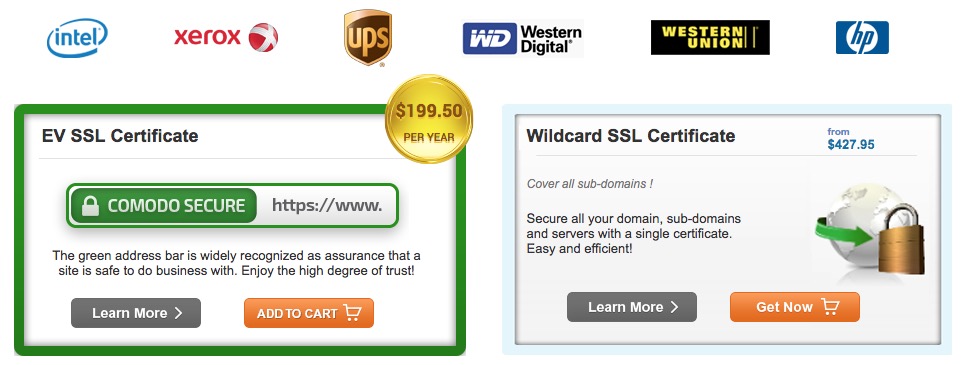 ราคา SSL จากหน้าเว็บไซต์ COMODO